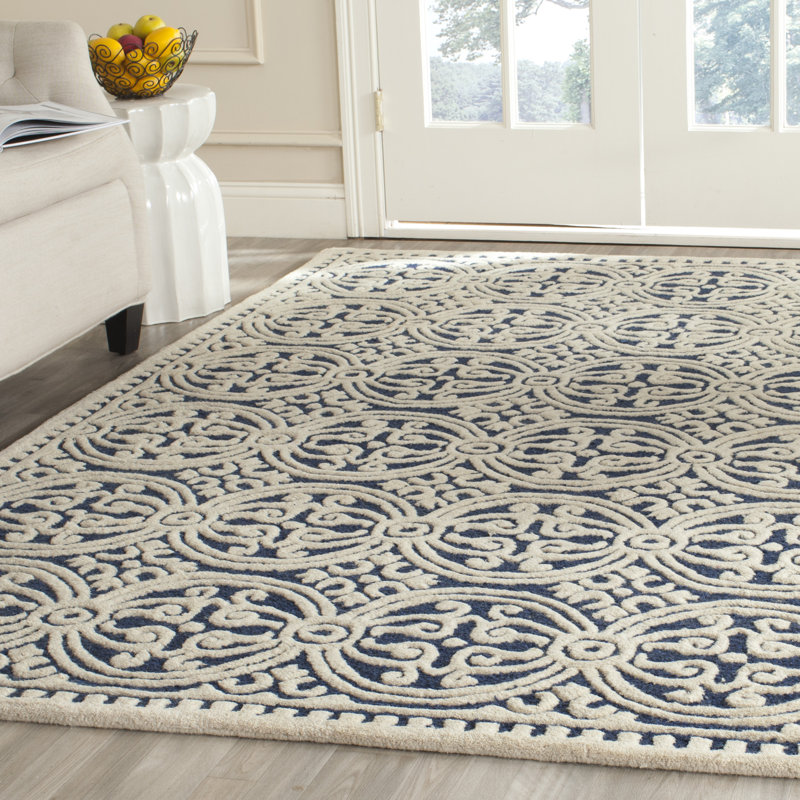 House of Hampton Fairburn HandTufted Wool Navy/Ivory Area Rug